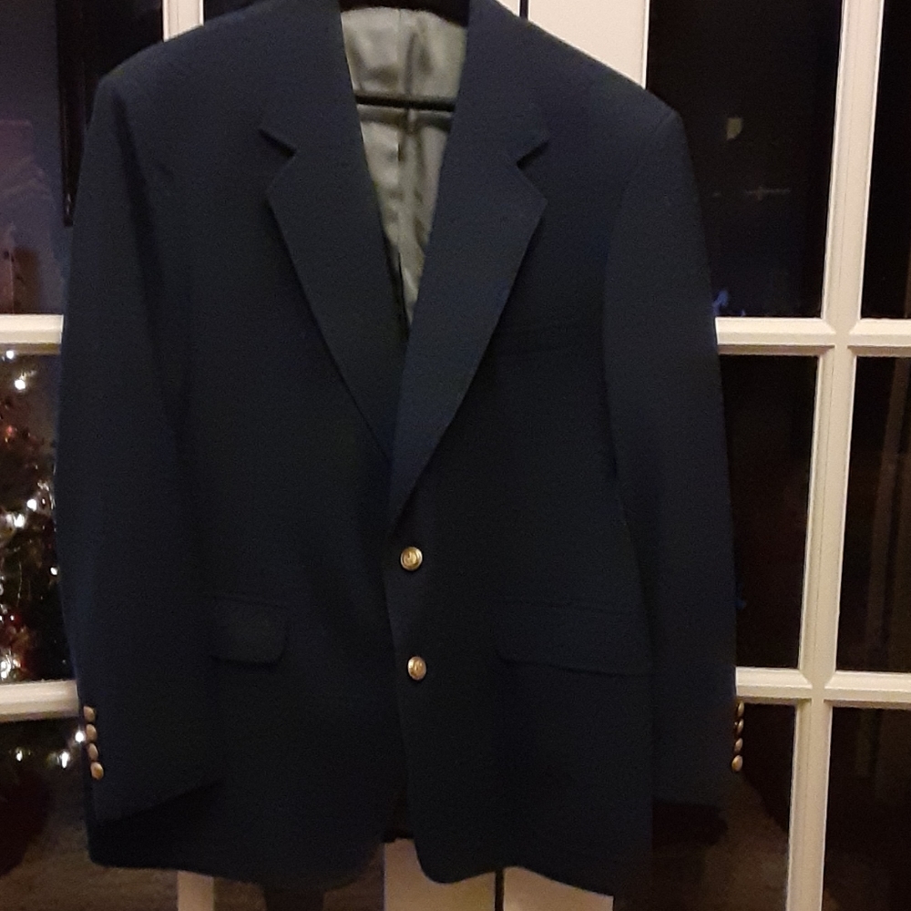 LaCrosse fully lined heather blue sport jacket blazer brass buttons 44R…EUC